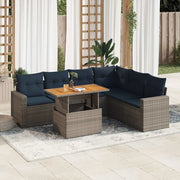 Set Divani da Giardino 7 pz con Cuscini Grigio in Polyrattan 3327050