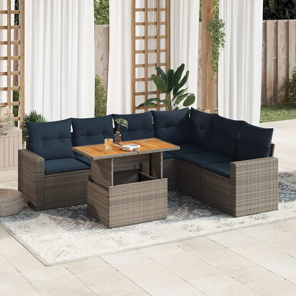 Set Divani da Giardino 7 pz con Cuscini Grigio in Polyrattan 3327050