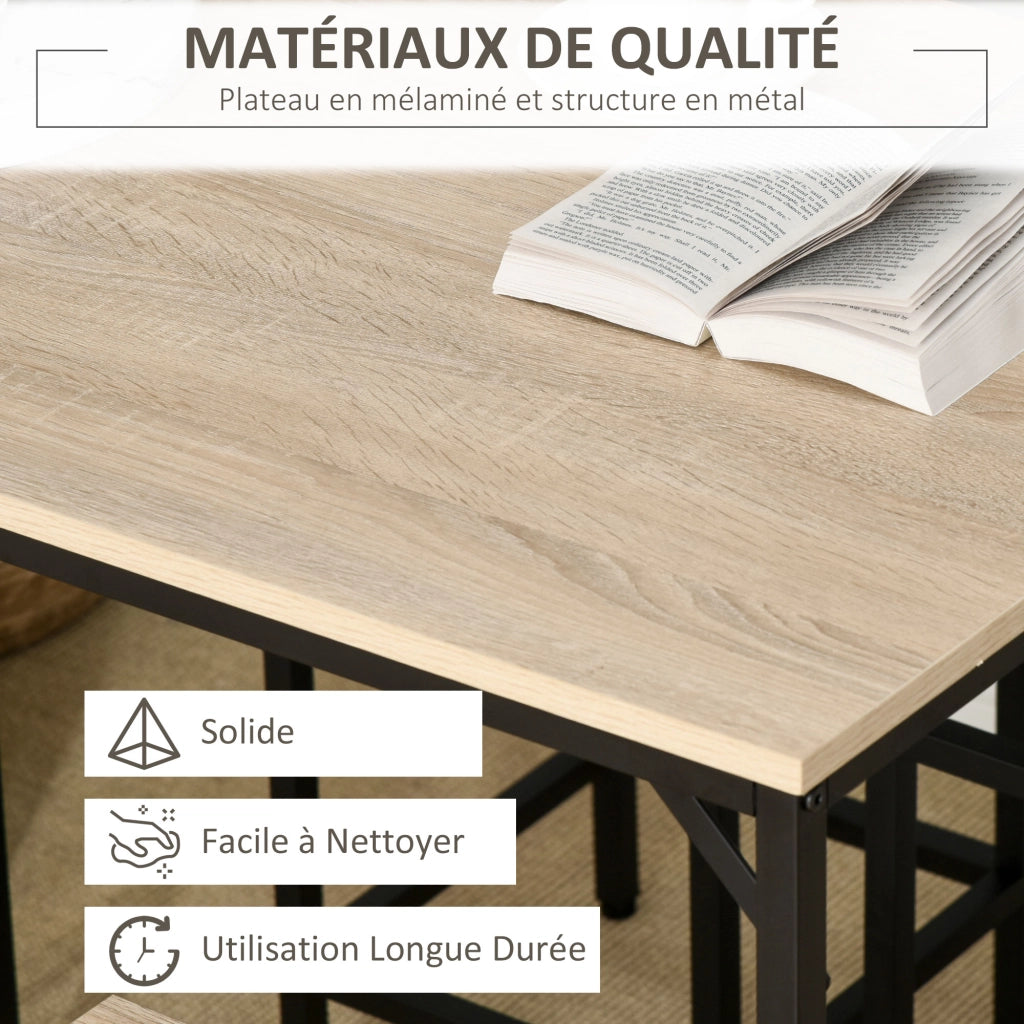 Set tavolo da bar con 4 sgabelli ¨C Xylo ¨C legno rovere chiaro, telaio metallo nero