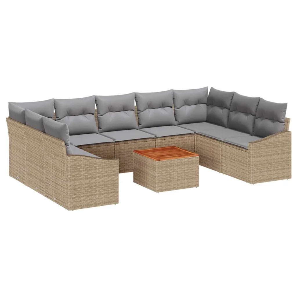 Set Divano da Giardino 10 pcs Beige e Grigio Chiaro polyrattan