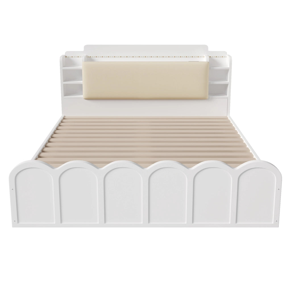 Letto Contenitore Imbottito con LED e USB ¨C MINIMAL ¨C Bianco 140x200