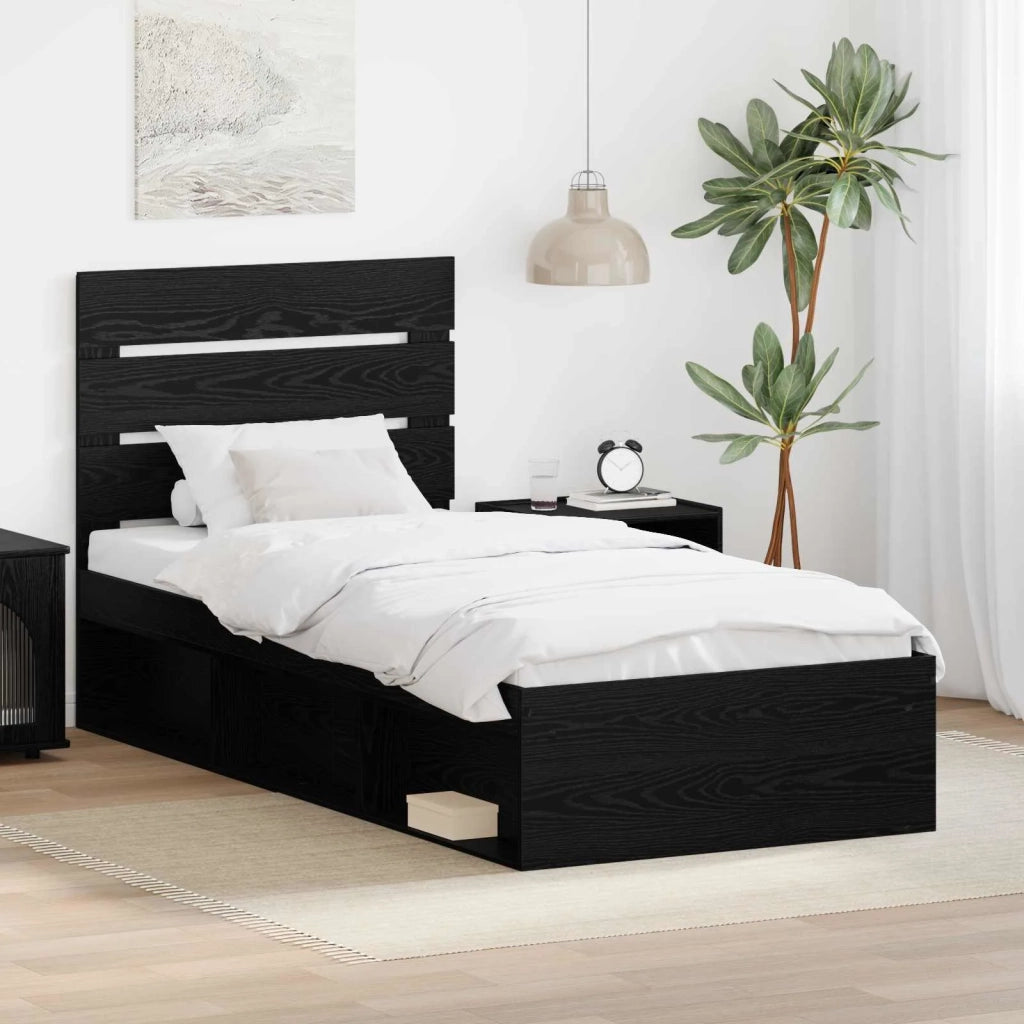 Letto singolo | Letto per adulti | Struttura del letto Nero 100 x 200 cm Pino massello