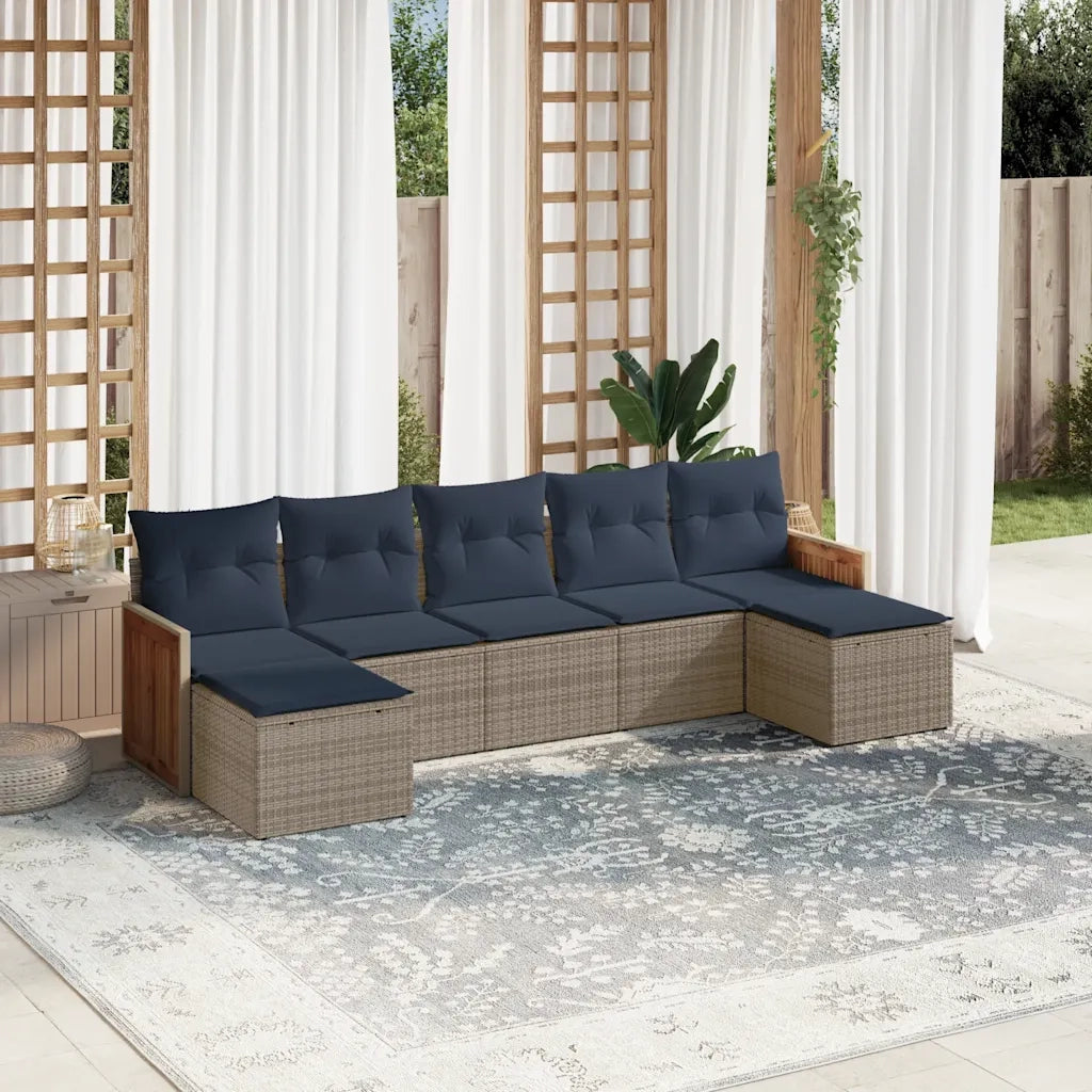 Set Divani da Giardino 7 pz con Cuscini Grigio in Polyrattan 3227916