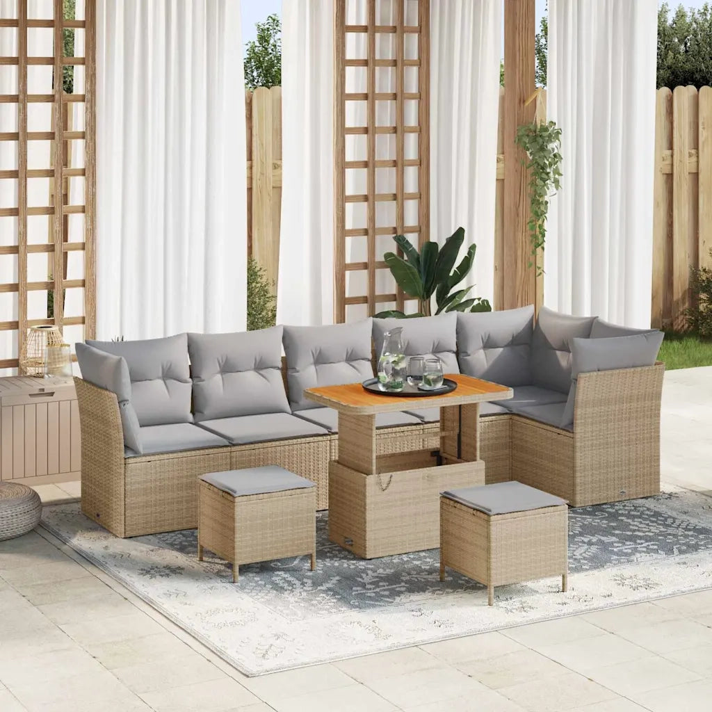 Set Divano da Giardino 8 pcs Beige polyrattan