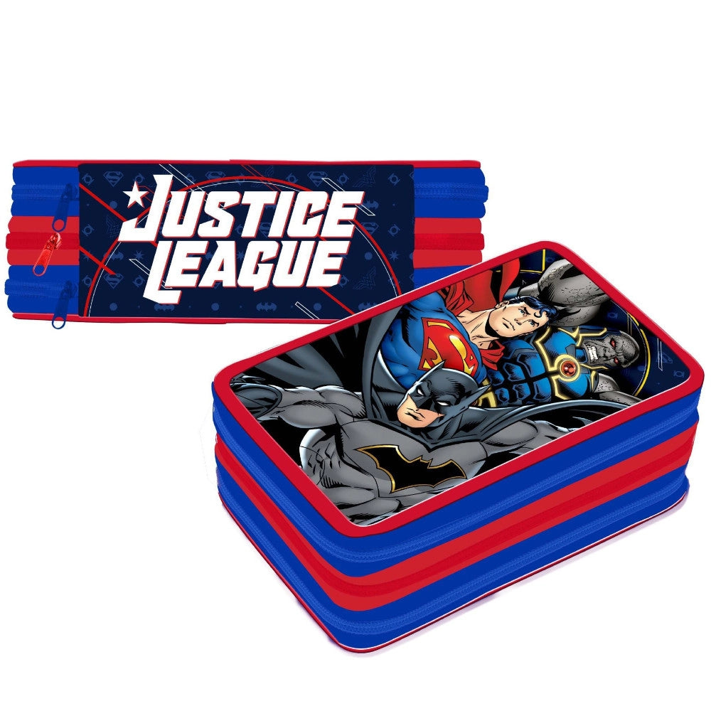 Trade Shop - Astuccio 3 Zip Cerniere Portapastelli Matite Scuola Elementare Justice League -