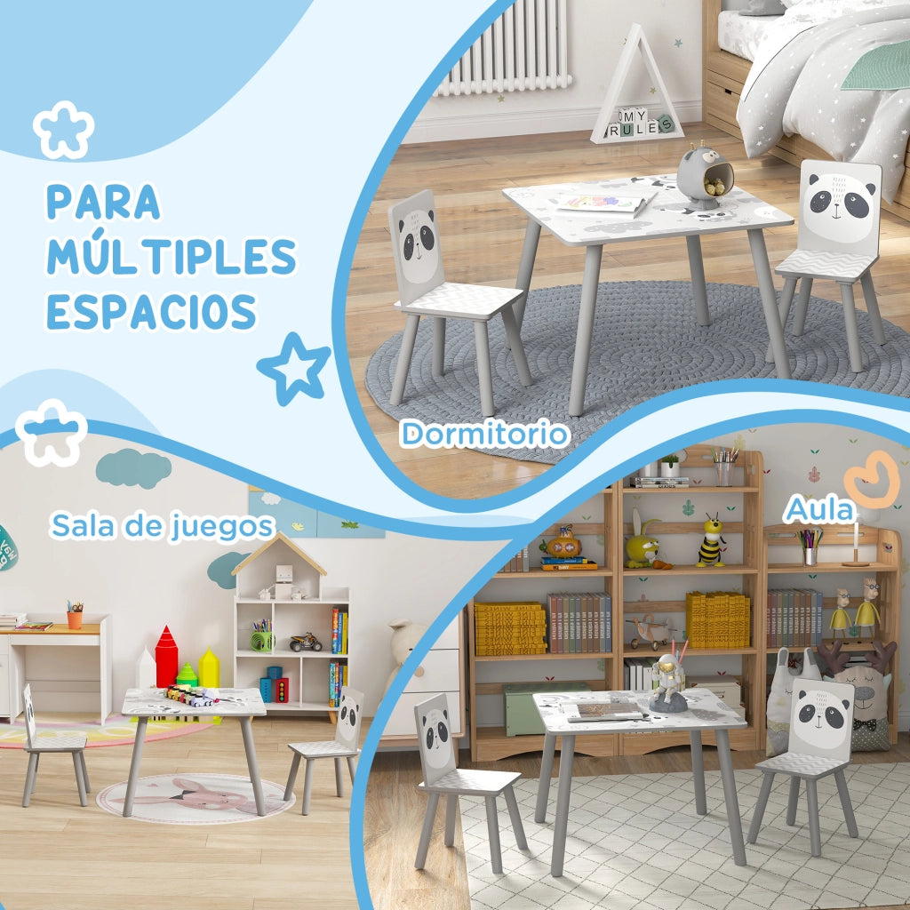 Set 2 Sedie e Tavolo Bambini ¨C Minimal ¨C Grigio e Bianco