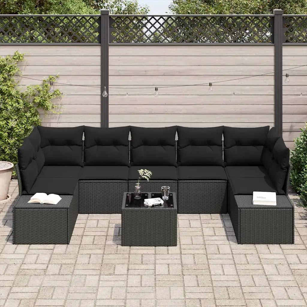 Set Divano da Giardino con cuscino 8 pcs Nero polyrattan 3346983