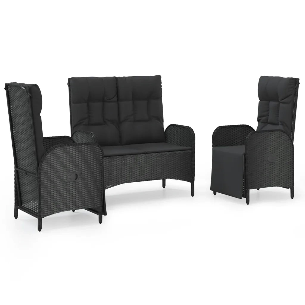 Set da Pranzo da Giardino 3 pz con Cuscini Nero in Polyrattan 3185094
