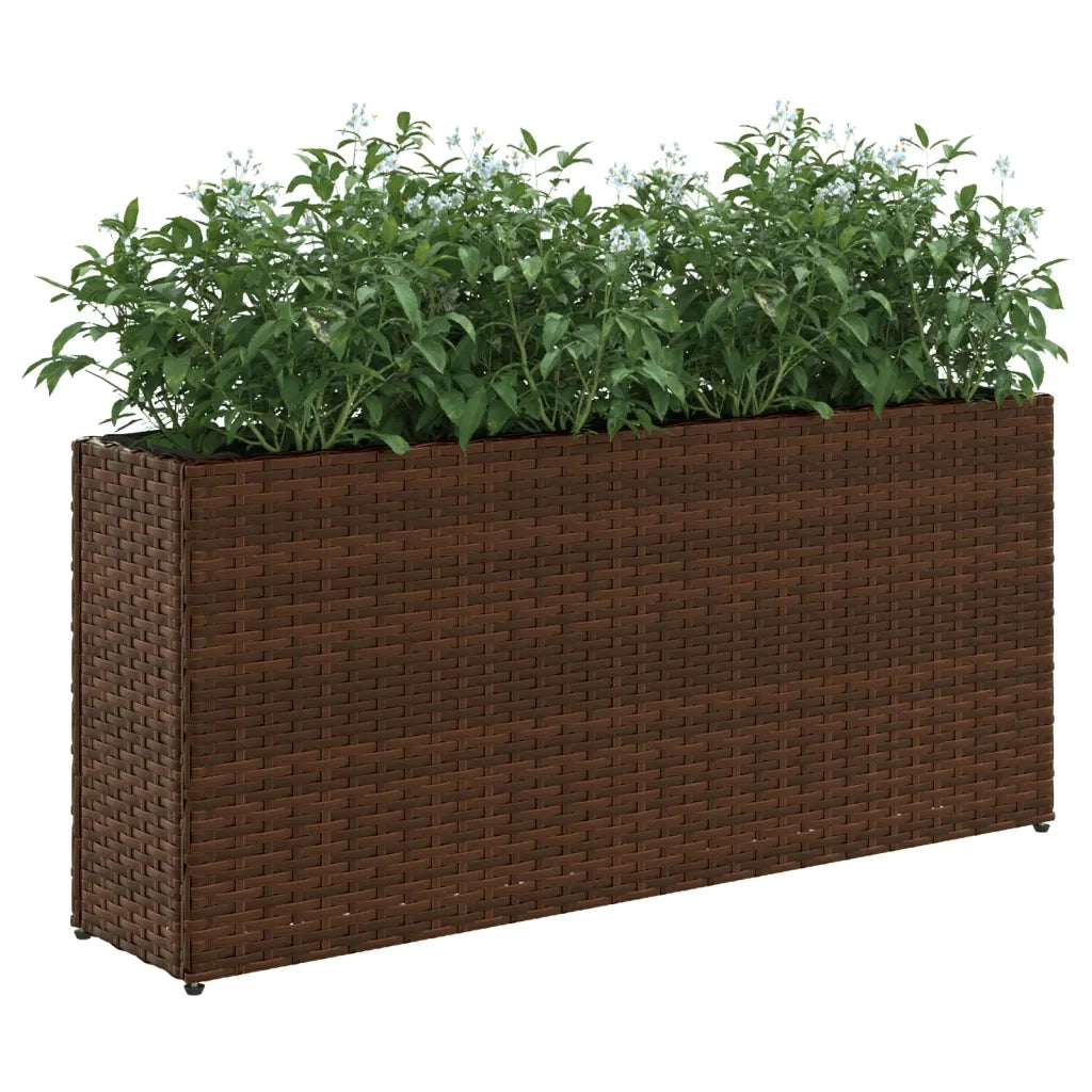 Fioriera con 2 Vasi Marrone 90x20x40 cm in Polyrattan 366408