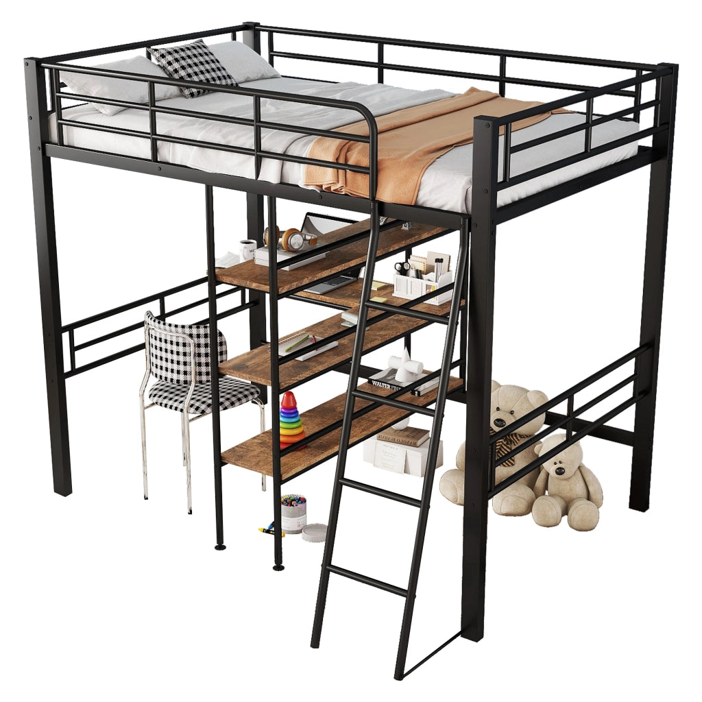 Letto a Soppalco con Scrivania ¨C MINIMAL ¨C Metallo Nero 90x200