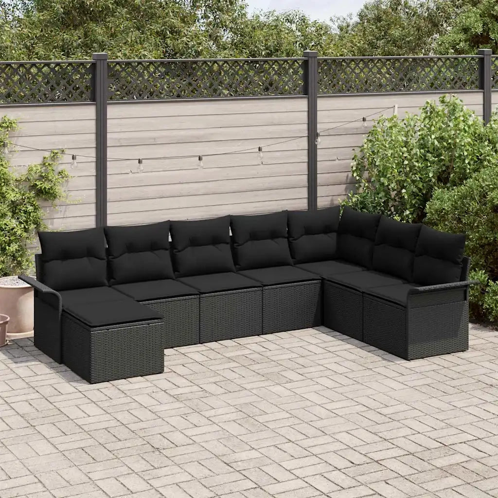 Set Divano da Giardino con cuscino 8 pcs Nero polyrattan 3345483