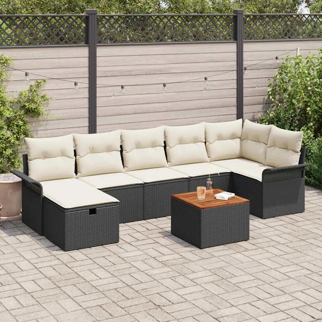 Set Divano da Giardino con cuscino 8 pcs Nero Poly Rattan 3360792