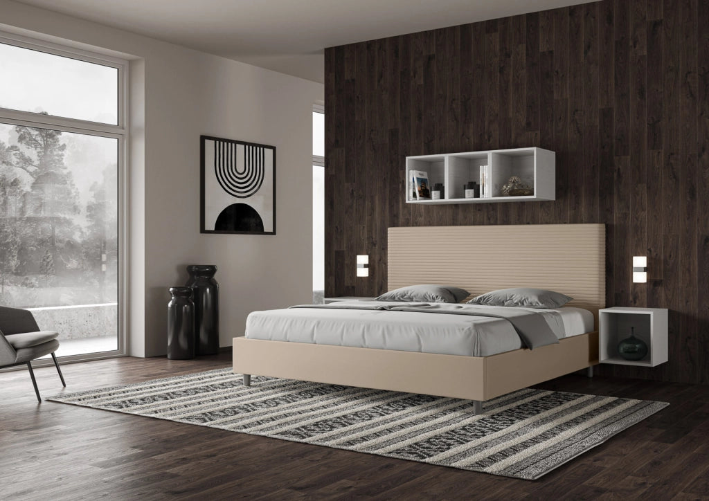 BS COM Letto contenitore imbottito 180x200 similpelle tortora