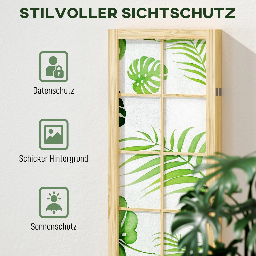 Paravento pieghevole 4 pannelli ¨C Xylo ¨C legno, design tropicale boho, verde