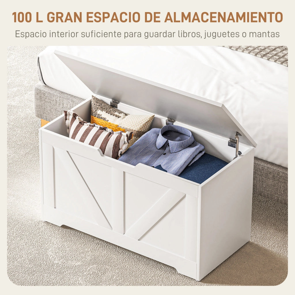 Baule Contenitore per Camera da Letto con Coperchio ¨C Minimal ¨C 80x40x45 cm Bianco