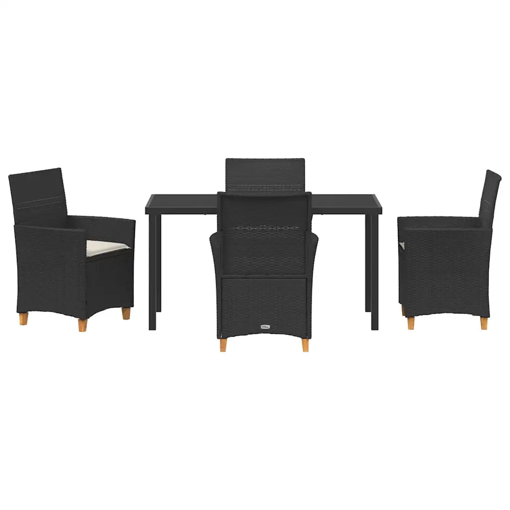 Set da Pranzo per Giardino 5 pcs Nero polyrattan