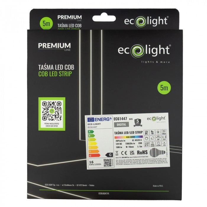 Striscia LED COB digitale 12V RGB+4000K 5m Ecolight