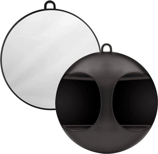 Specchio per capelli a forma rotonda, portatile, leggero, facile da usare, per stilezza di capelli, per uso professionale, per la parte posteriore del capo, nero.