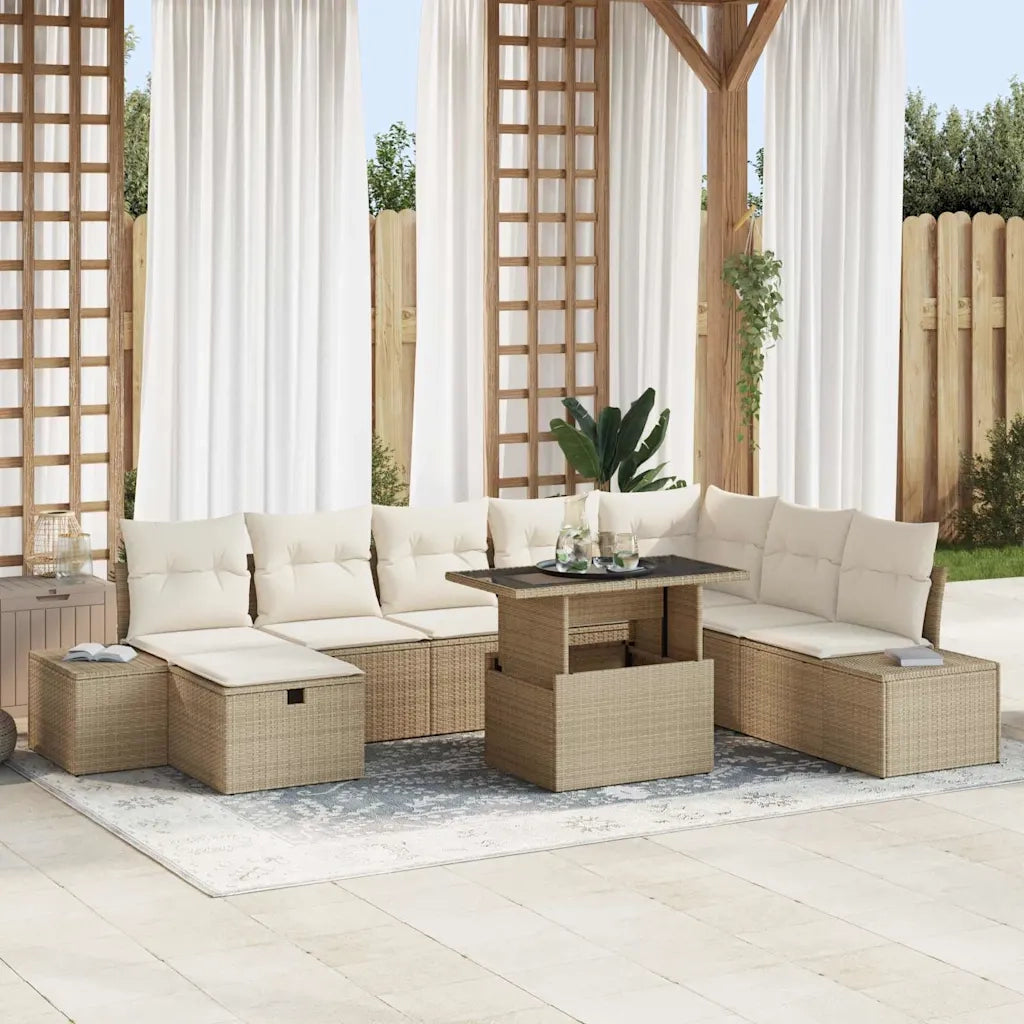 Set Divano da Giardino 11 pcs Beige Poly Rattan