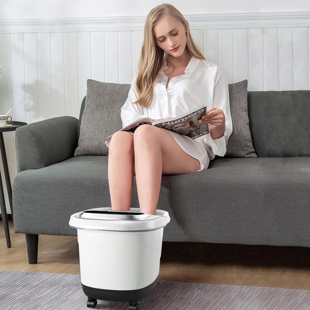Idromassaggio per Piedi, Pediluvio Massaggiatore Plantare Massaggio Shiatsu, con Funzione Calore Timer e Rulli Luce a Infrarossi, Idromassaggiatore 15L (Grigio)
