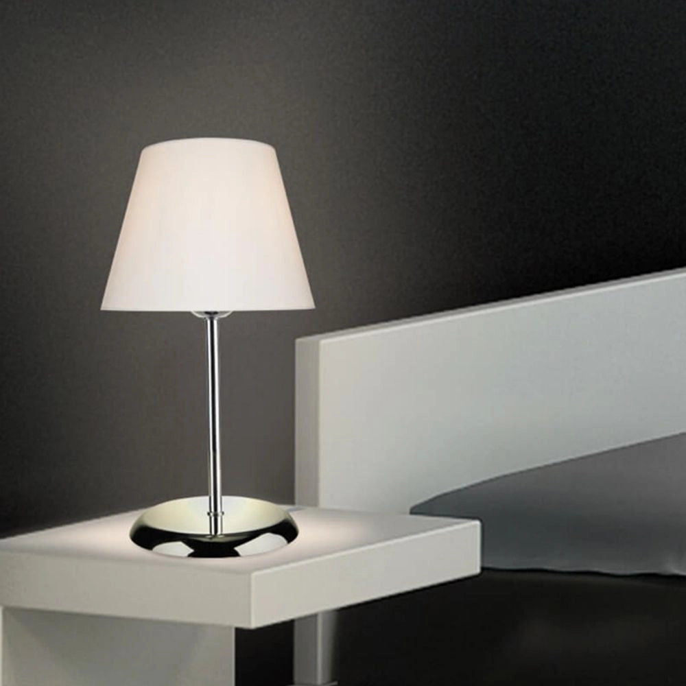Lampada da tavolo Elva  in metallo e paralume tessuto