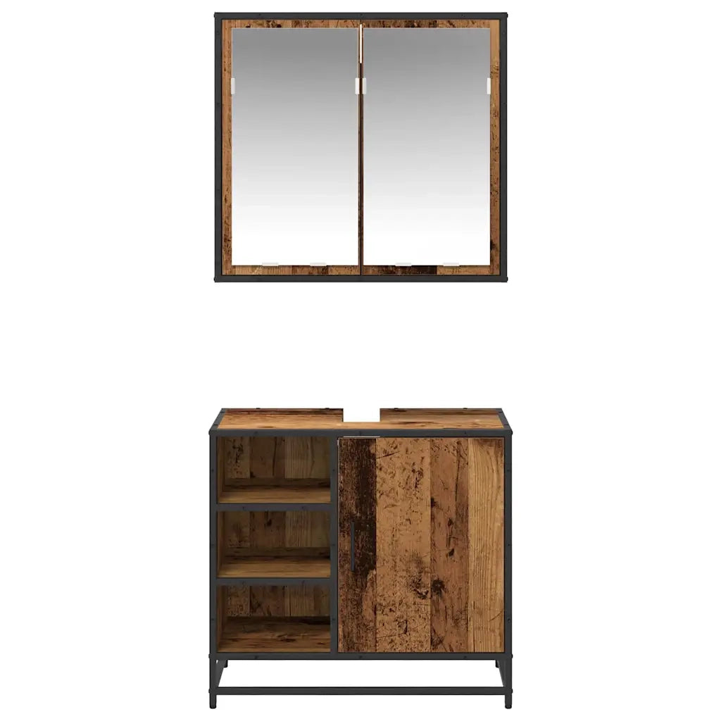 Set di mobili per il bagno con lo scaffale 2 pcs Legno vecchio