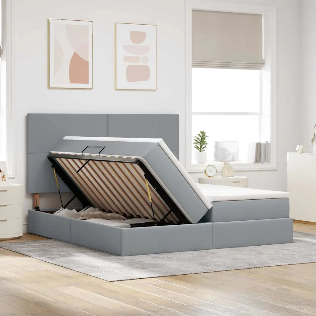 Letto con Contenitore con materasso Grigio chiaro 200 x 200 cm 3372191