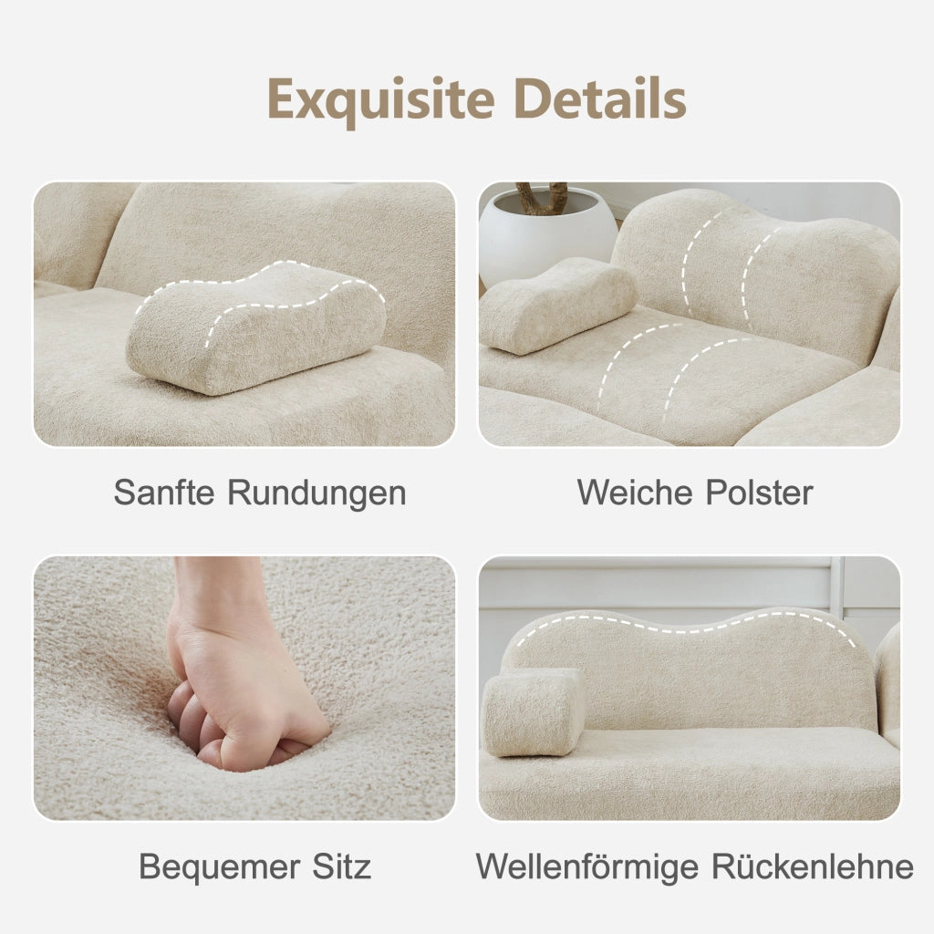 Divano modulare 2 posti con pouf in schiuma 32D e velluto beige
