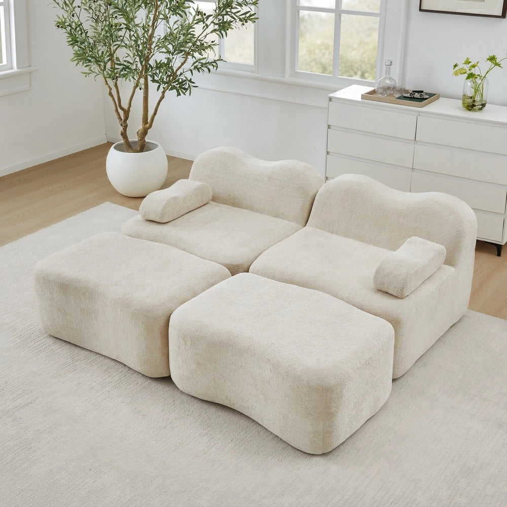 Divano Modulare 2 Posti con Ottomans ¨C Xylo ¨C Beige, Tessuto, Braccioli Mobili