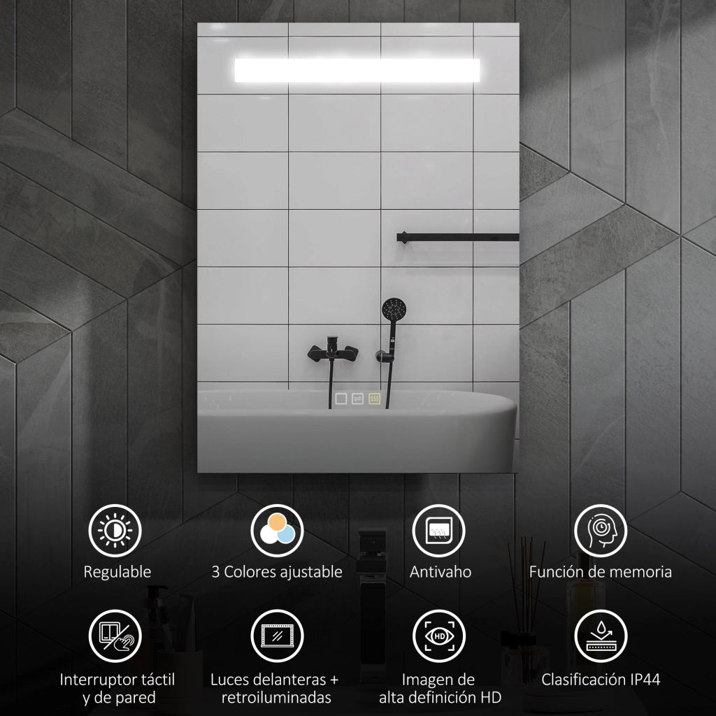 Specchio da Bagno con Luce LED ¨C Minimal ¨C Bianco 70x50 cm
