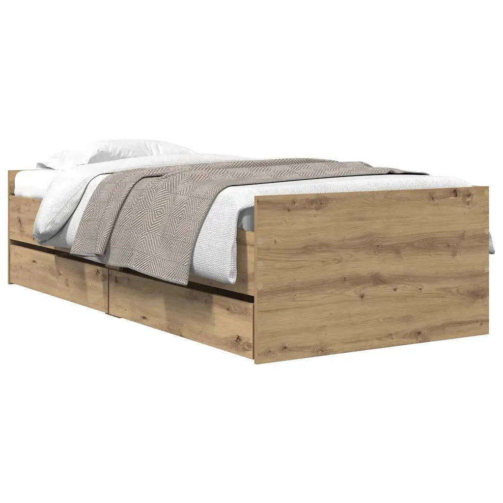 Struttura del letto con cassetto-Giroletto con contenitore-Rete del Letto Rovere artigianale 90 x 200 cm 801100