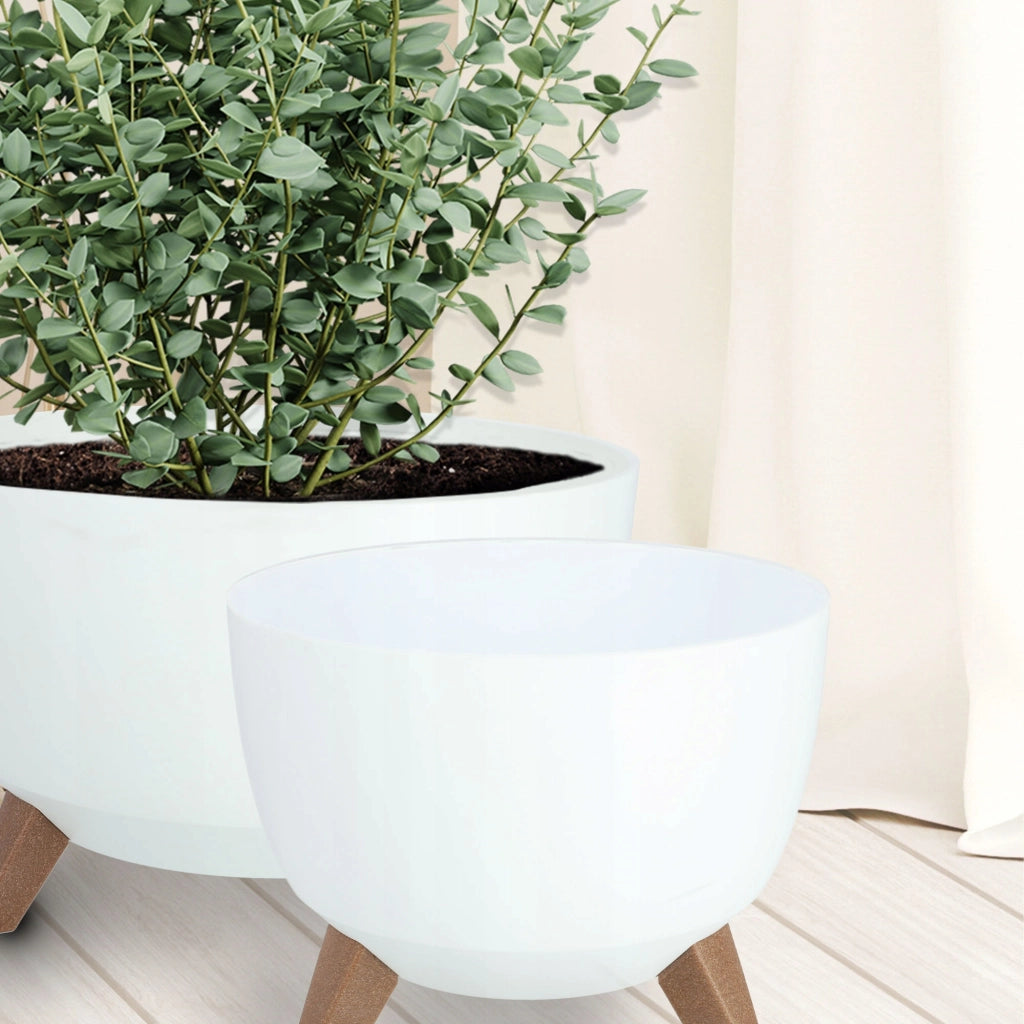 Vaso da fiori KADAX, fioriera, coperchio, gambe, inserto, supporto per fiori, 29+40 cm, ciotola bianca, 2 pezzi.