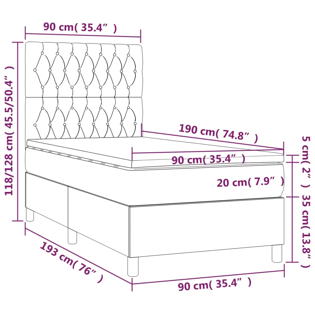 Letto a Molle con Materasso e LED Rosa 90x190 cm in Velluto 3136280