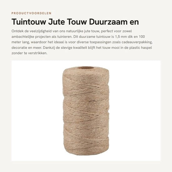 Tessuto di juta per giardinaggio 100m - 1,5 mm - Corda per legno - Artigianato - Confezione regalo - Giardinaggio