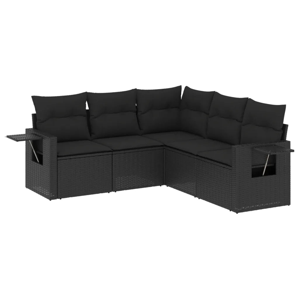 Set Divani da Giardino 5 pz con Cuscini in Polyrattan Nero