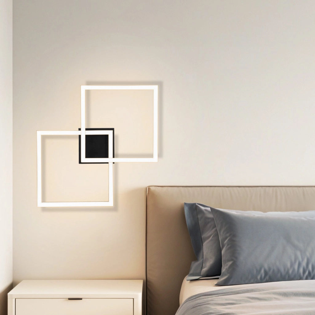 ZMH Lampada da soffitto LED nera moderna quadrata 2 cornici 3000K per soggiorno