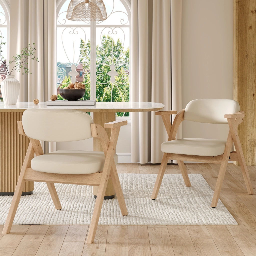 SEDIA Pieghevole in legno massello e lino beige con braccioli Set da 4 pezzi