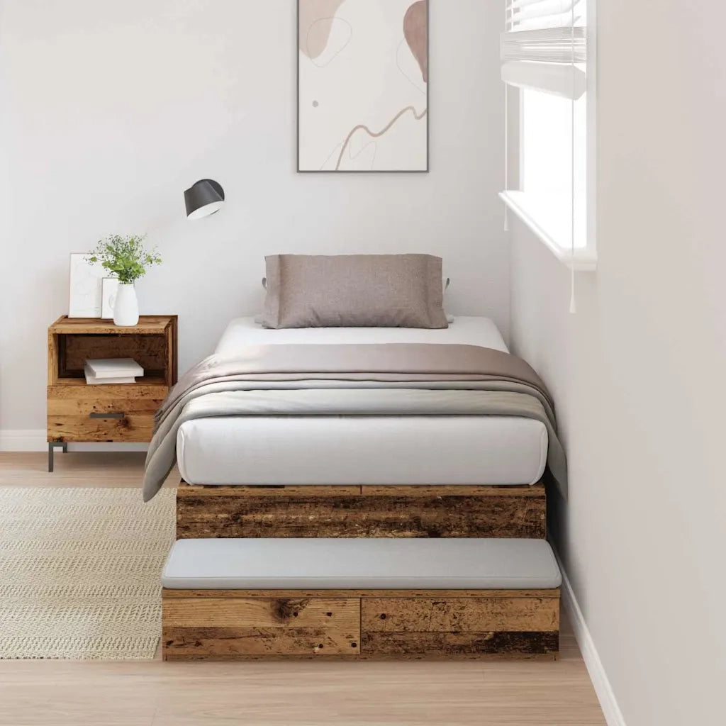 Struttura letto con contenitore-Giroletto con contenitore Legno vecchio 100 cm