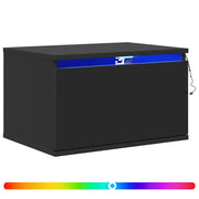 Comodino | Armadio da Notte | Mobiletto da notte a Parete con Luci LED Nero
