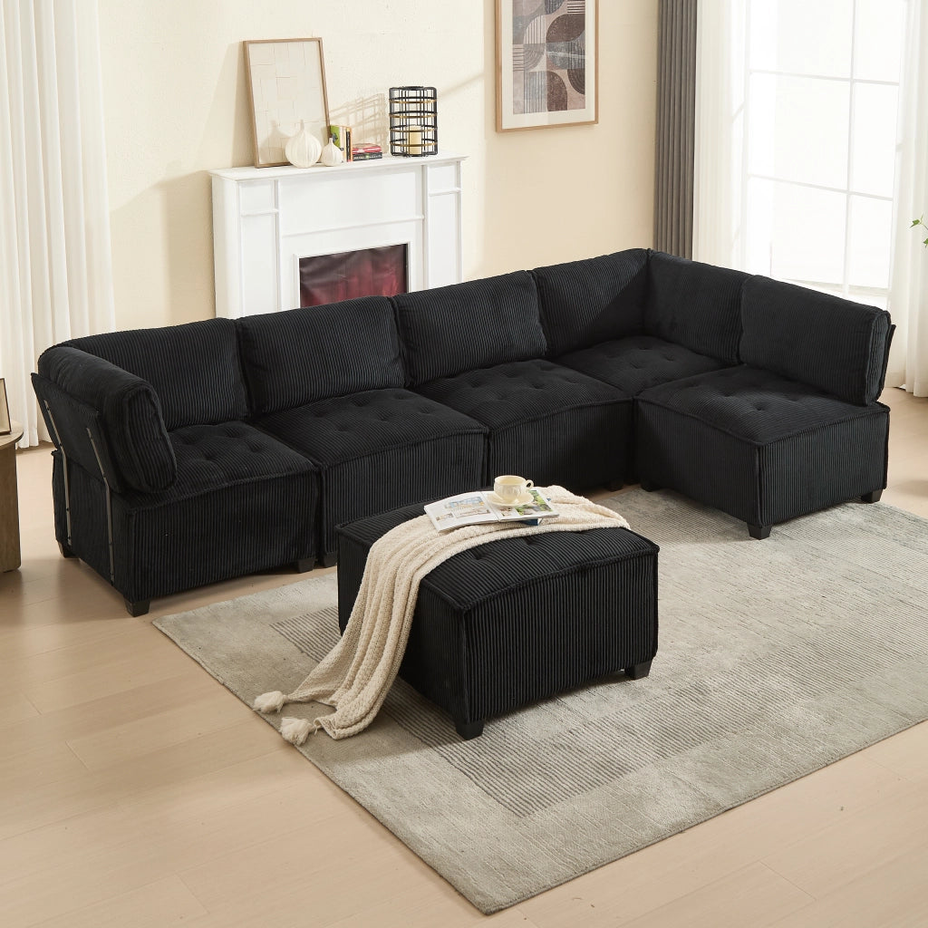 SOFA Modulare 6 posti 308 cm in tessuto corduroy nero