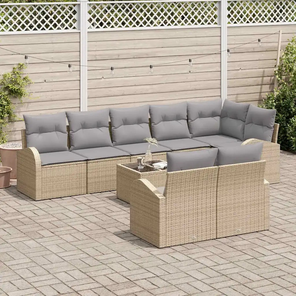 Set Divano da Giardino 9 pcs Beige e grigio chiaro polyrattan 3354769