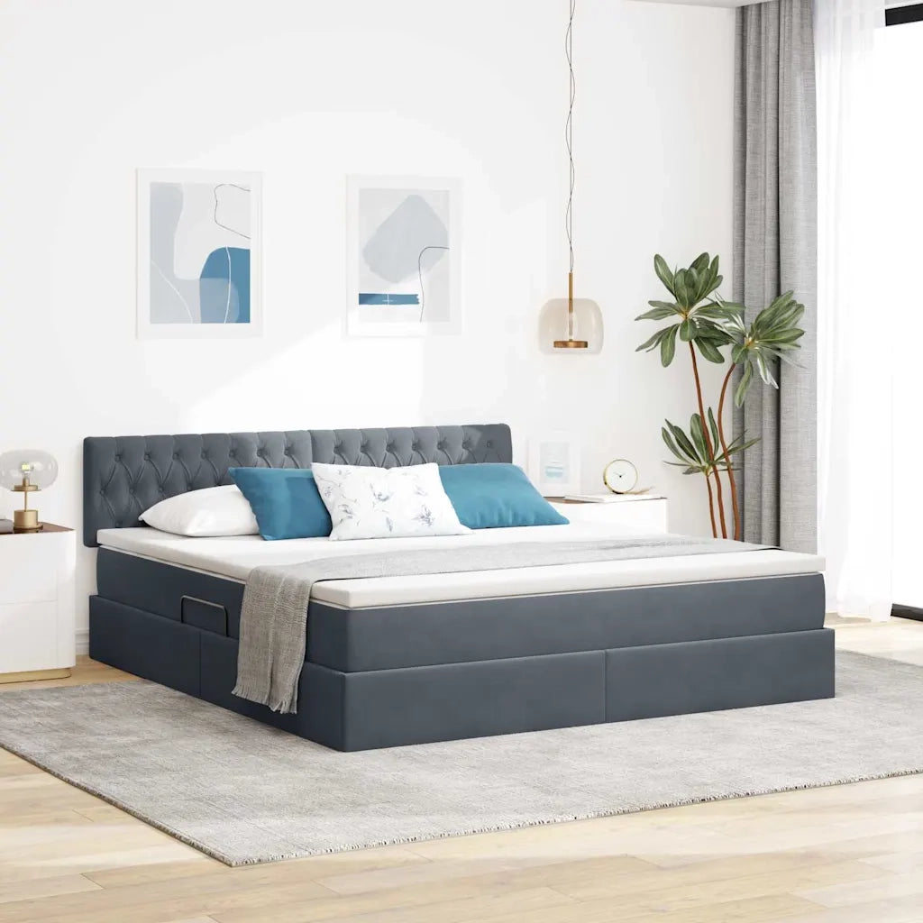 Letto con Contenitore Grigio scuro 160 x 200 cm Velluto