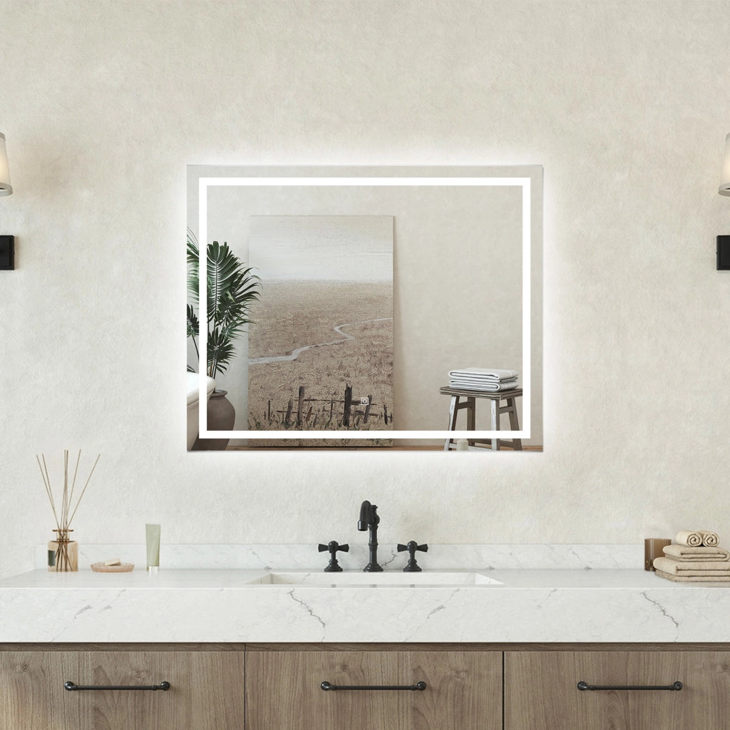 Specchio bagno Rettangolare 100x80cm Retroilluminato Con Led, Antiappannamento + 3 Luci