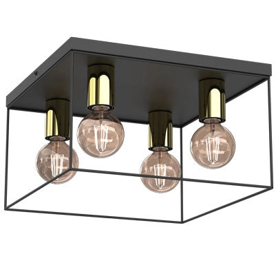 Plafoniera quadrata moderna nero/oro Homen 4xE27 Luminex