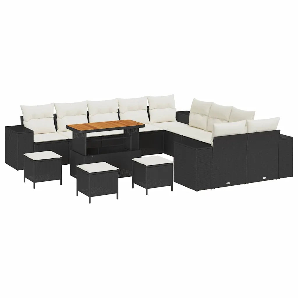 Set Divano da Giardino con cuscino 14 pcs Nero polyrattan 3362070
