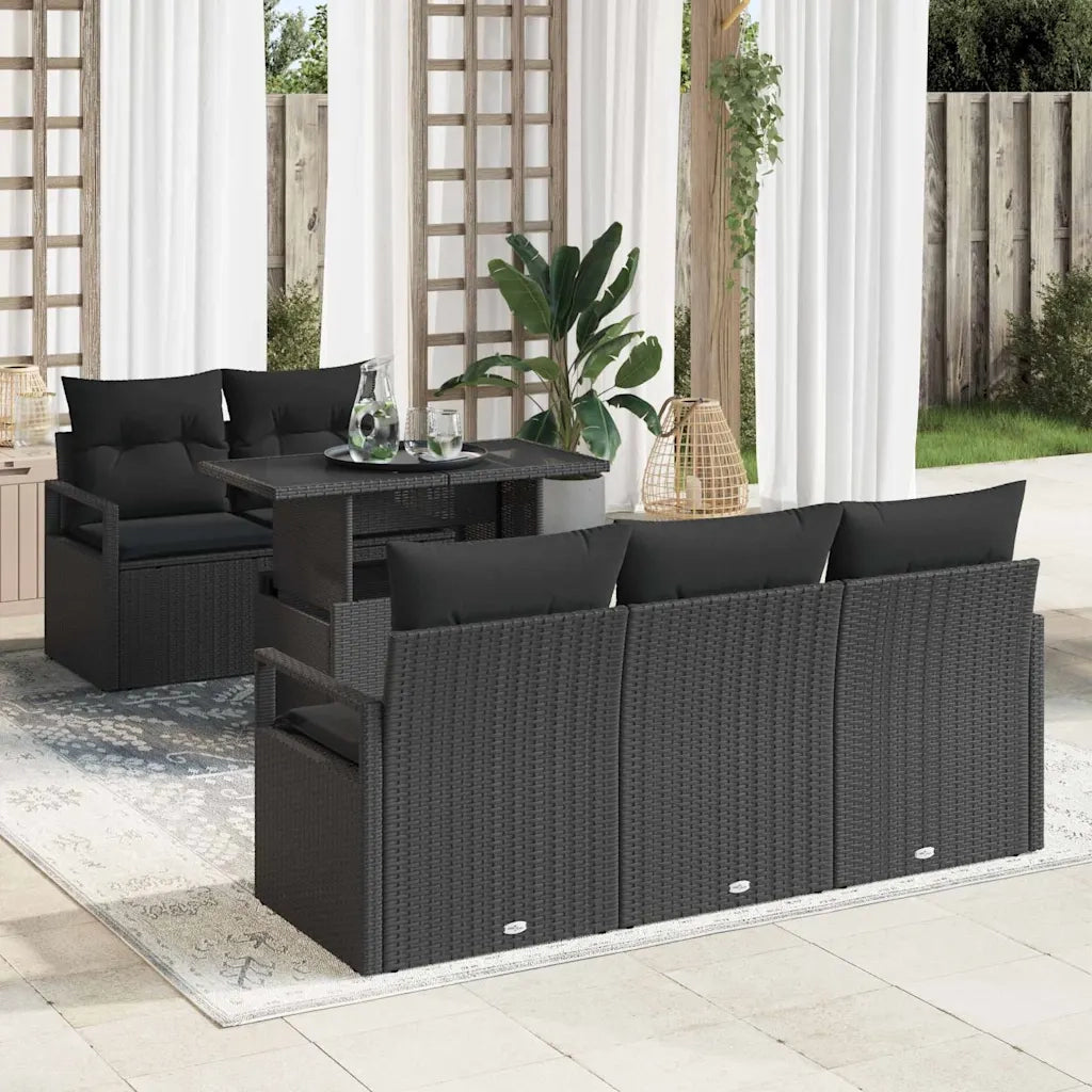 Set Divano da Giardino con cuscino 6 pcs Nero Poly Rattan 3357476