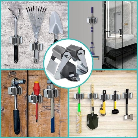 Sistema di appoggio per attrezzi - Ospita multi strumenti - Appoggio per badili - Ospita multi badili - Sistema di appoggio per attrezzi da giardino - Set Inclusivo Materiale di fissaggio