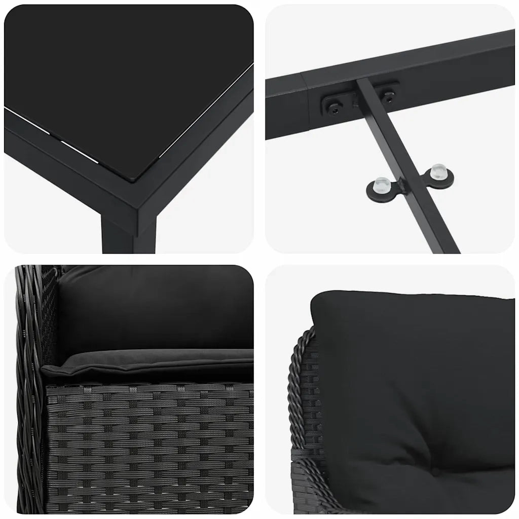 Set da Pranzo per Giardino con cuscino 5 pcs Nero polyrattan 3380149