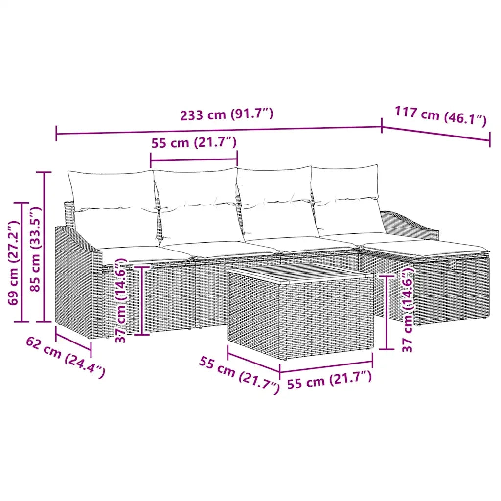 Set Divano da Giardino con cuscino 6 pcs Beige polyrattan 3359561