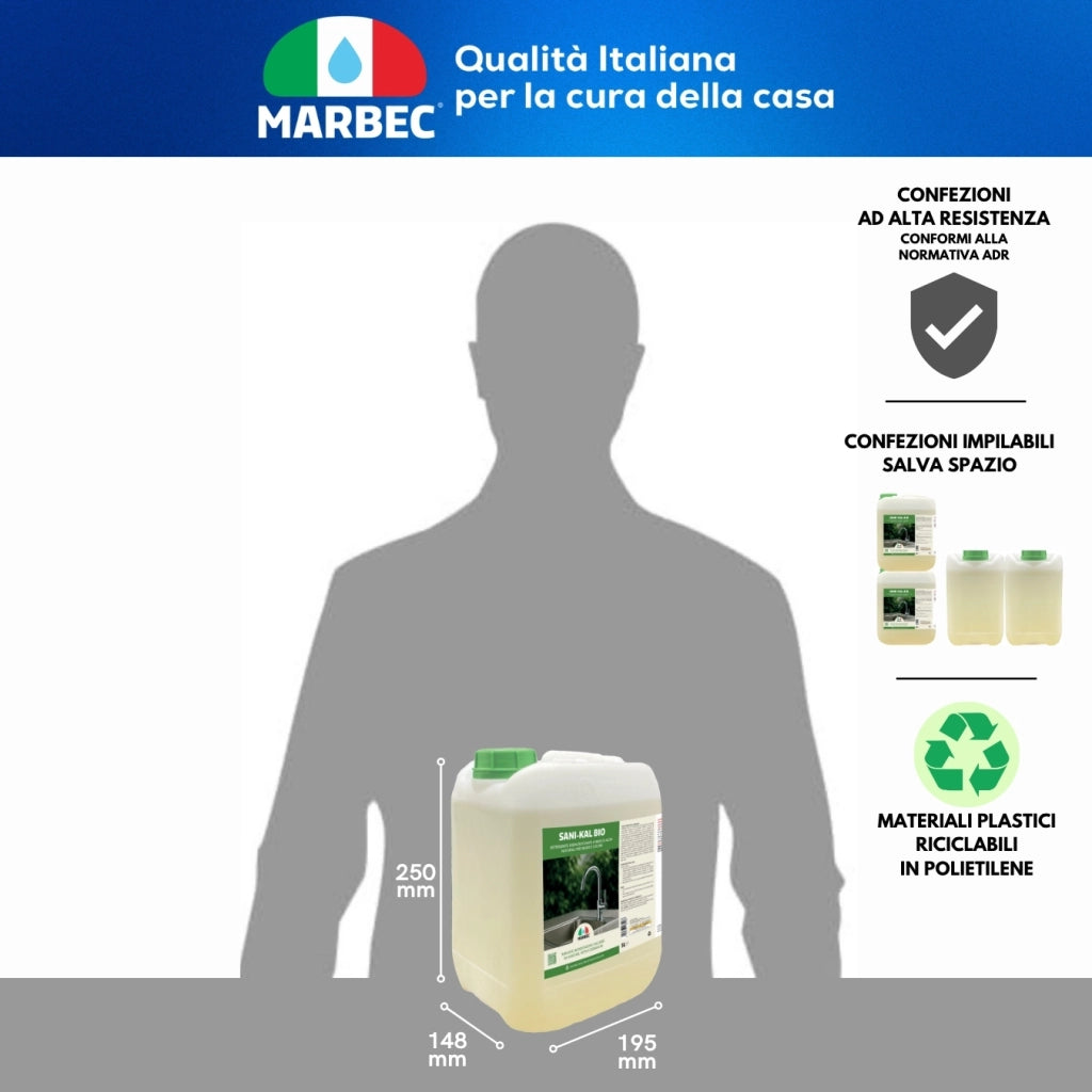Detergente anticalcare delicato, pulizia efficace e brillantezza duratura Marbec SANI-KAL BIO - 5LTx4Pz